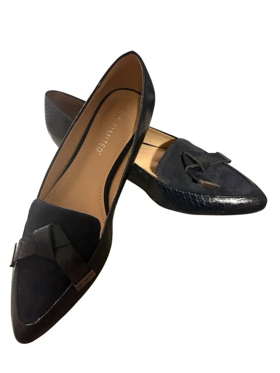 THE LIMITED Qila Navy blue 8.5 Pointed Toe Suede & Leather Bow Loafers New - Picture 2 of 8